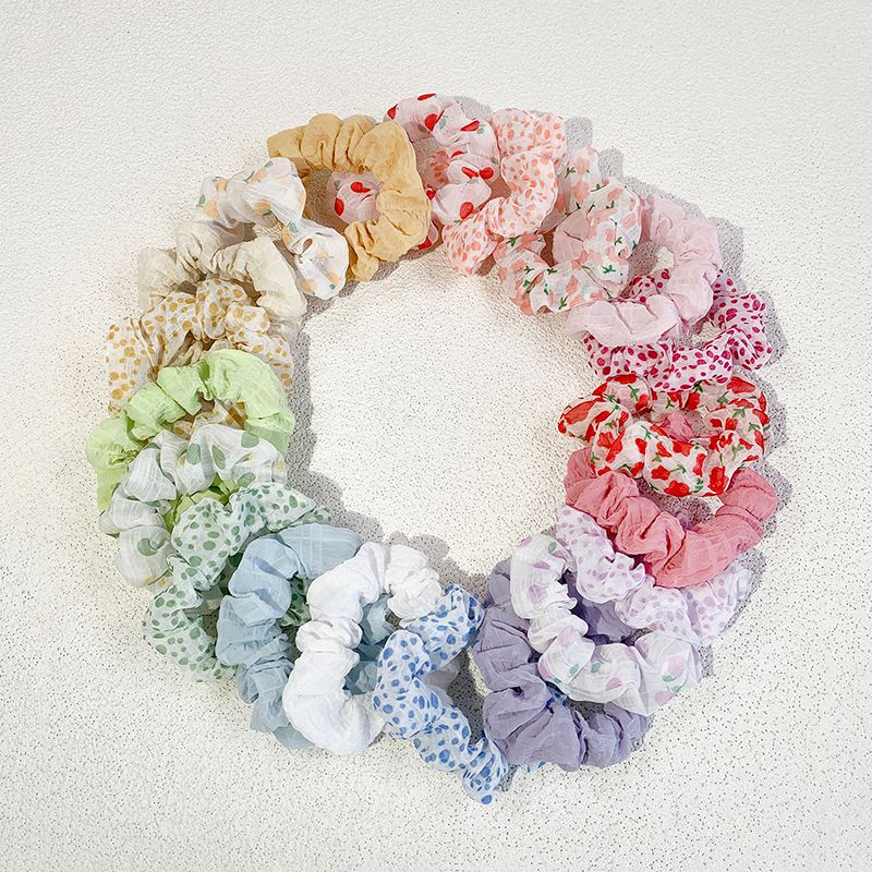 Women's Pastoral Solid Color Round Dots Flower Cloth Hair Tie