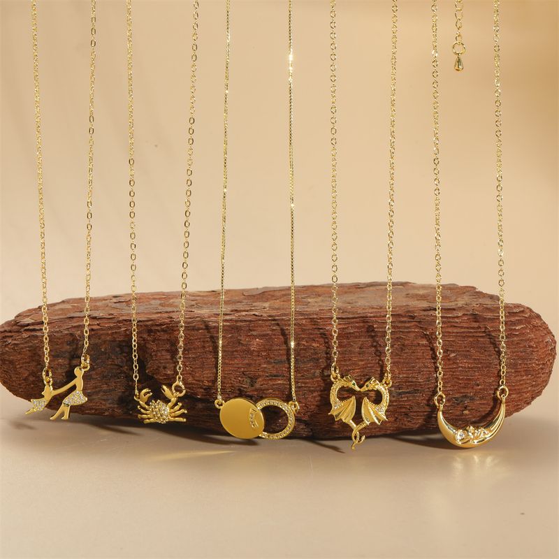 Copper 14K Gold Plated Vintage Style Simple Style Commute Human Animal Moon Inlay Zircon Necklace