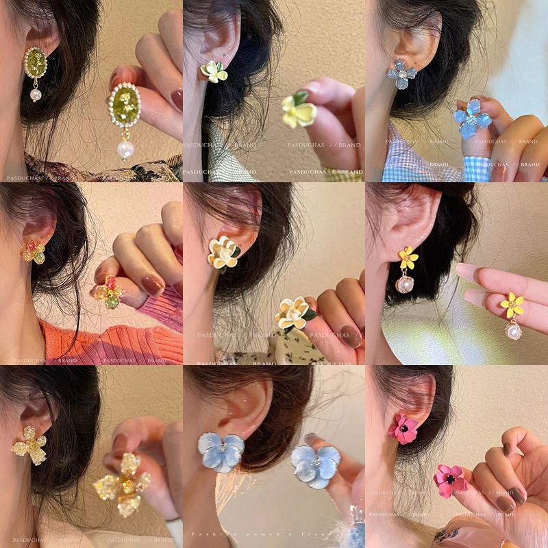 1 Paar IG-Stil Blume Überzug Inlay Aryl Legierung Künstliche Perlen Strasssteine Ohrringe