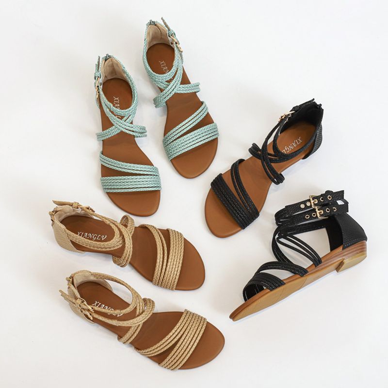 Women's Basic Solid Color Round Toe Fashion Sandals