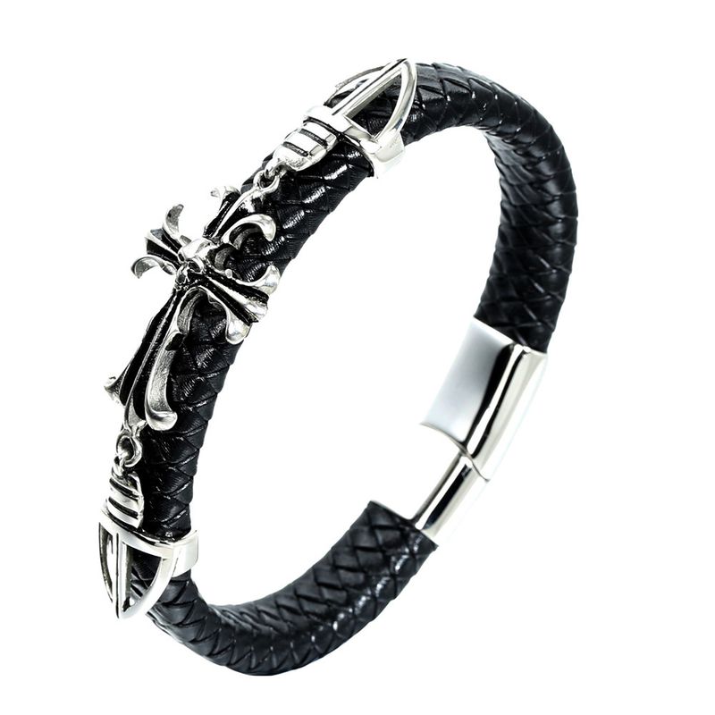 Gothic Cross Skull Stainless Steel Pu Leather Braid None Unisex Wristband
