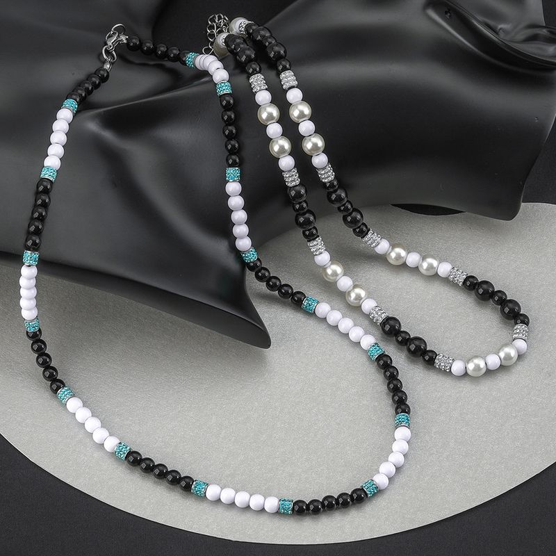 304 Stainless Steel Exaggerated Simple Style Beaded Inlay Round Zircon Necklace