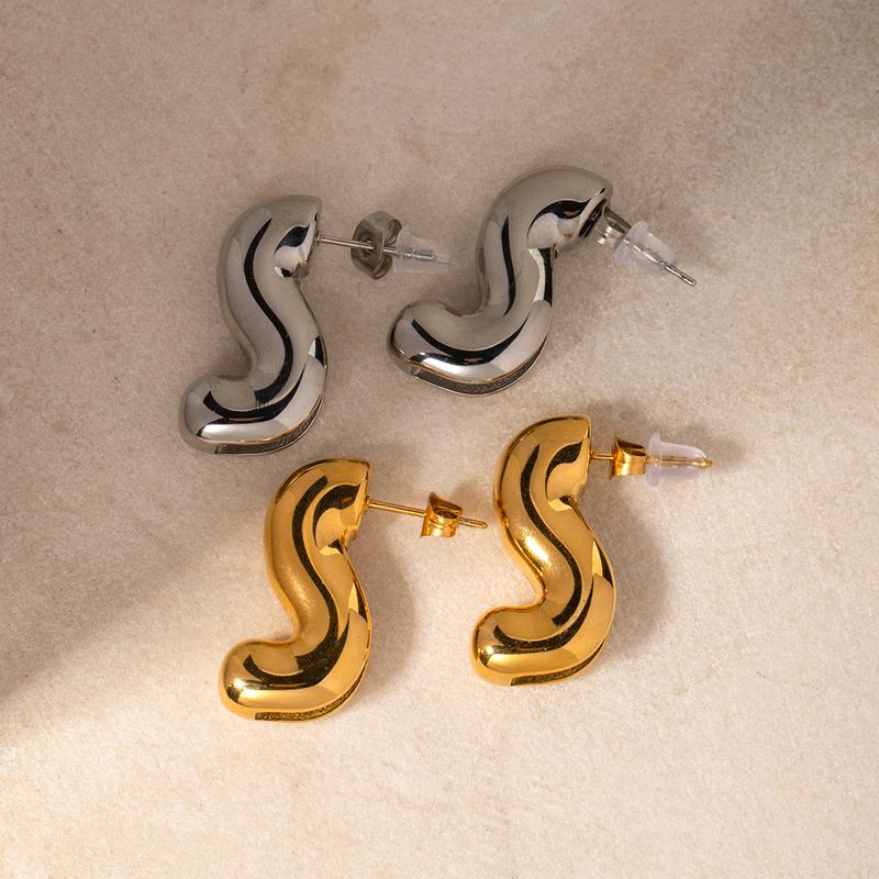 1 Pair IG Style S Shape 316 Stainless Steel  18K Gold Plated Ear Studs
