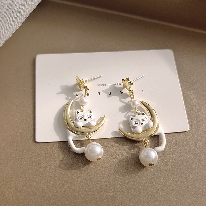 1 Pair Simple Style Classic Style Cat Patchwork Alloy Drop Earrings