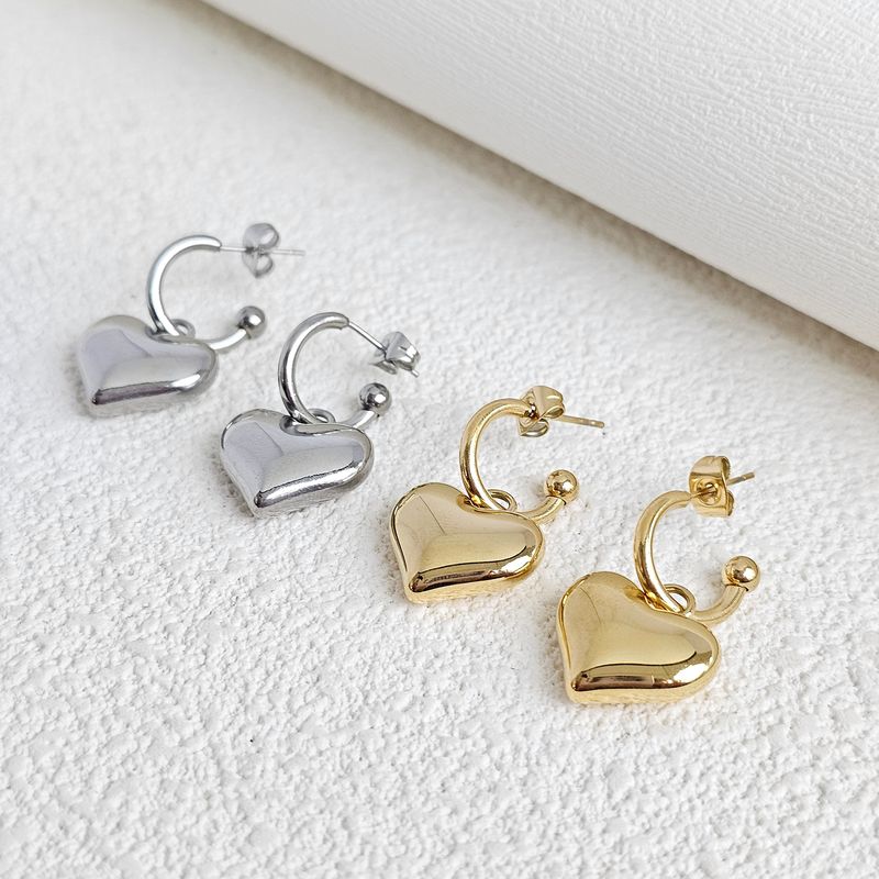 1 Pair French Style Simple Style Heart Shape Stainless Steel 18K Gold Plated Drop Earrings