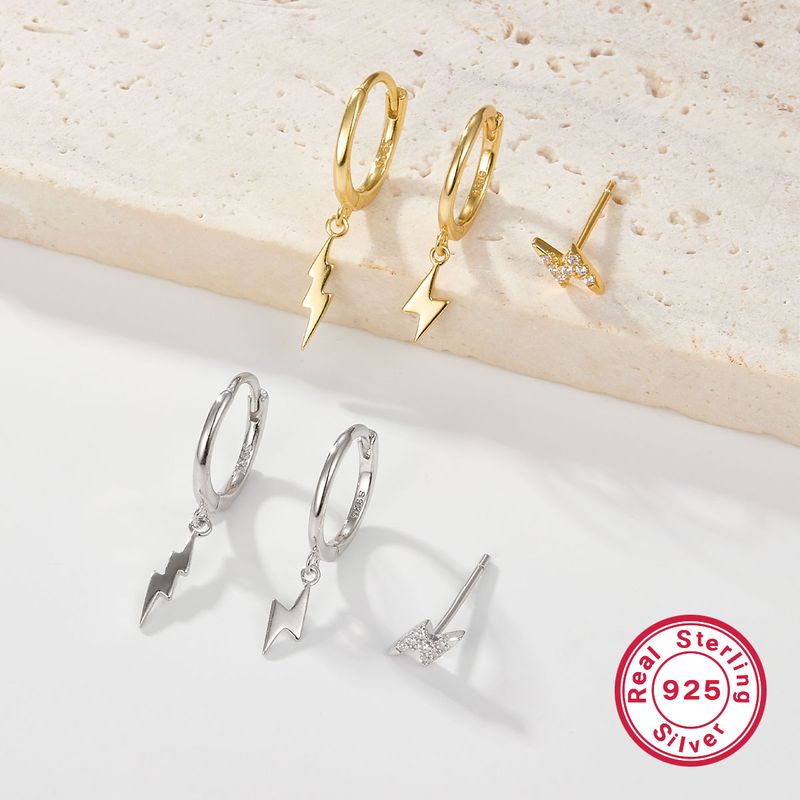 1 Set Casual Simple Style Lightning Asymmetrical Inlay Sterling Silver Zircon White Gold Plated Gold Plated Drop Earrings Ear Studs