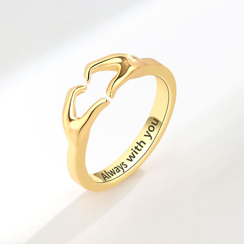 Wholesale Simple Style Letter Gesture Heart Shape Copper Plating Open Rings