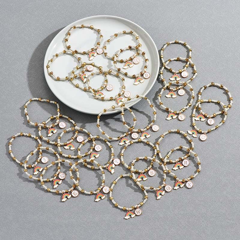 Einfacher Stil Brief Regenbogen Herzform Legierung Perlen Emaille Frau Armbänder