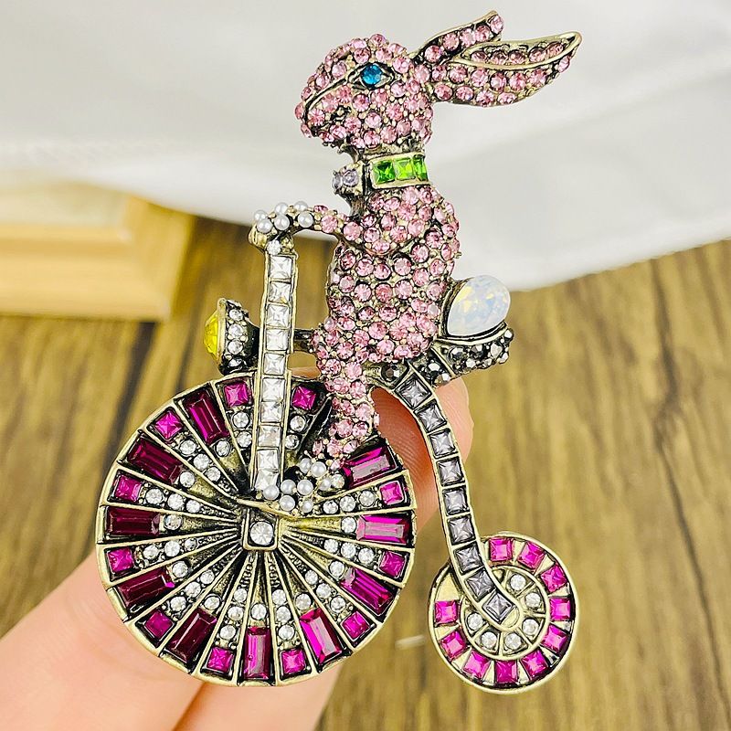 Casual Cute Rabbit Bicycle Alloy Plating Rhinestones Women's Brooches