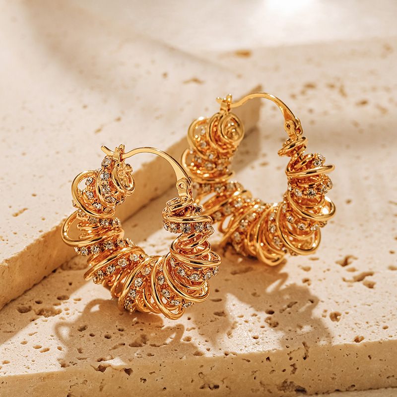 1 Paire Style IG Géométrique Incruster Le Cuivre Zircon Plaqué Or 18K Des Boucles D'Oreilles