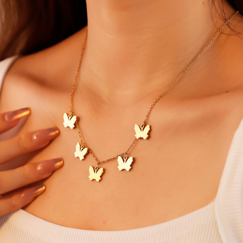 Stainless Steel Elegant Simple Style Butterfly Plating Necklace