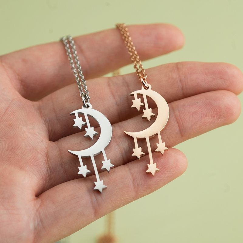 Stainless Steel Simple Style Star Moon Plating Pendant Necklace