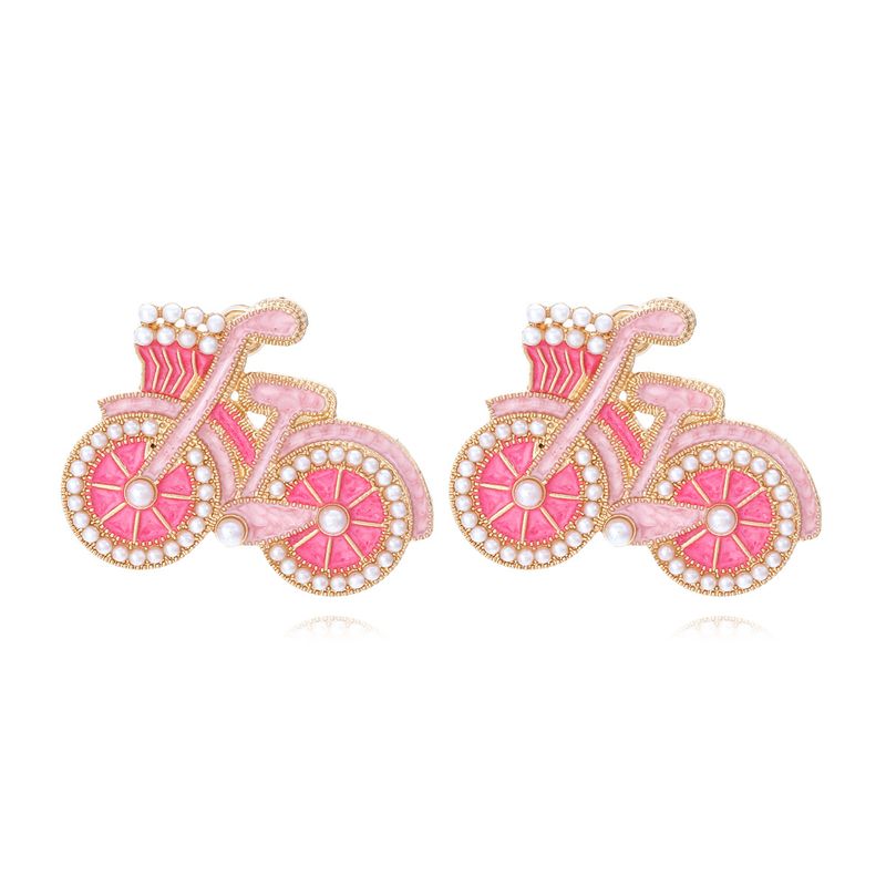 IG Style Bicycle Alloy Enamel Inlay Artificial Pearls Women's Ear Studs 1 Pair