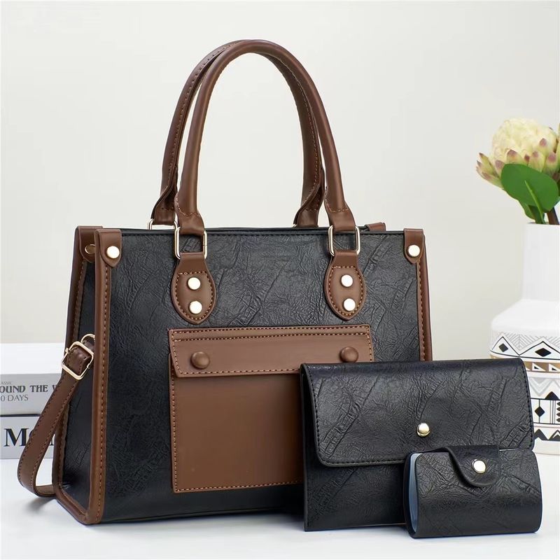 Women's Medium Pu Leather Color Block Classic Style Square Zipper Handbag