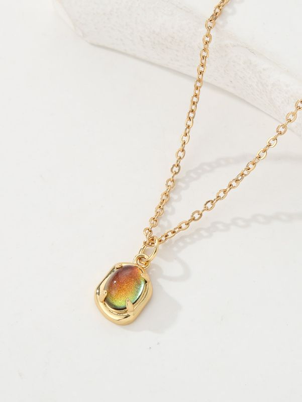 Copper 18K Gold Plated Elegant Shiny Geometric Zircon Pendant Necklace