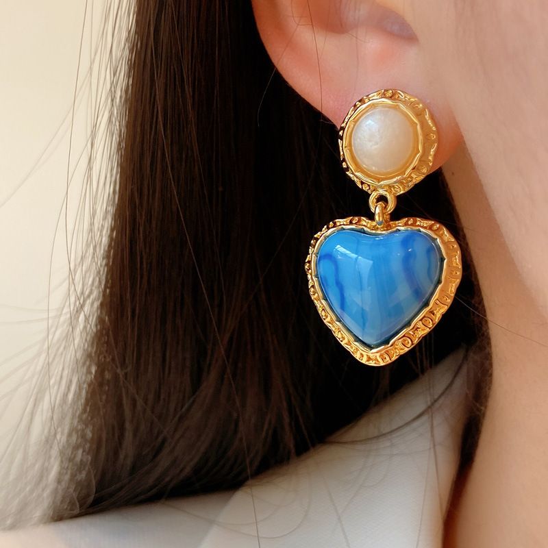 1 Pair Marine Style Simple Style Heart Shape Plating Copper 18K Gold Plated Drop Earrings Ear Cuffs