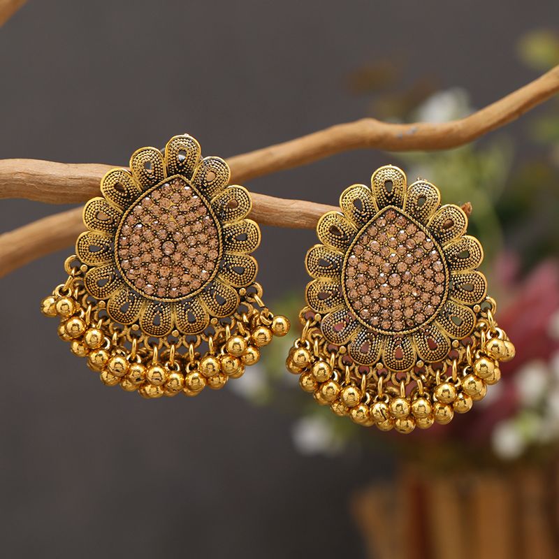 1 Pair Elegant Luxurious Vacation Water Droplets Tassel Inlay Alloy Rhinestones Gold Plated Drop Earrings