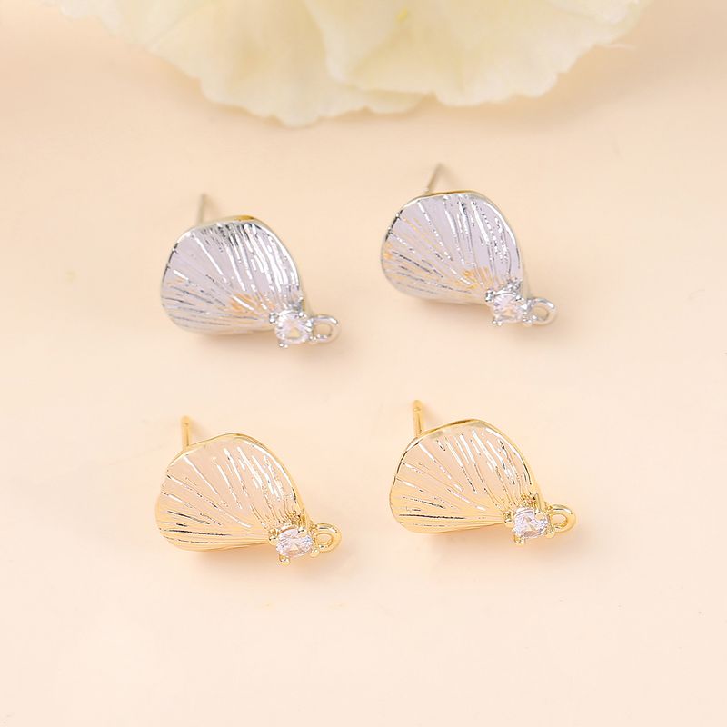 1 Pair 12 * 16mm Copper Zircon 18K Gold Plated White Gold Plated Leaf Brushed Earring Findings