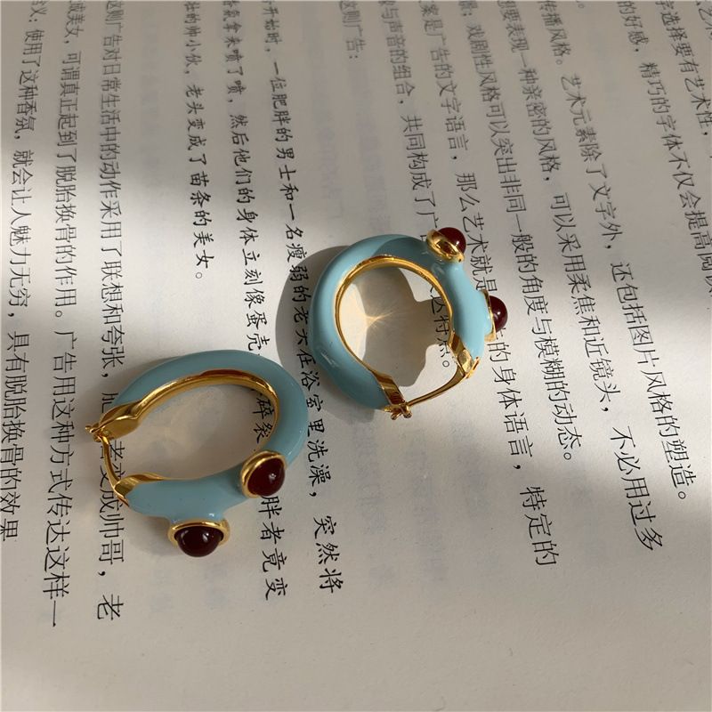 1 Pair Chinoiserie Vintage Style Oval Enamel Metal Earrings
