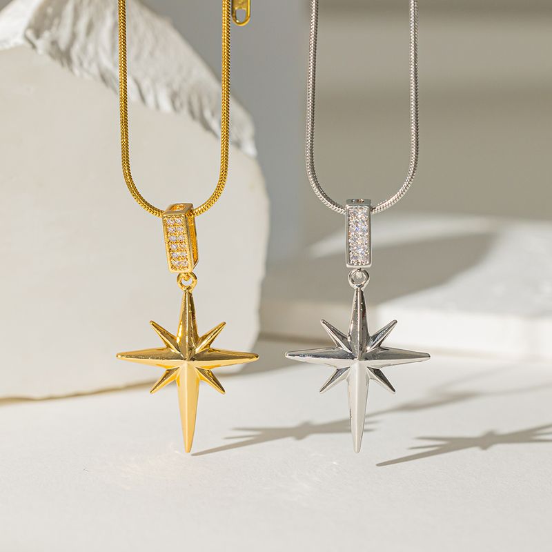 Acero Inoxidable 304 Chapados en oro de 18k Estilo Simple Embutido Estrella Diamantes De Imitación Artificiales Collar Colgante