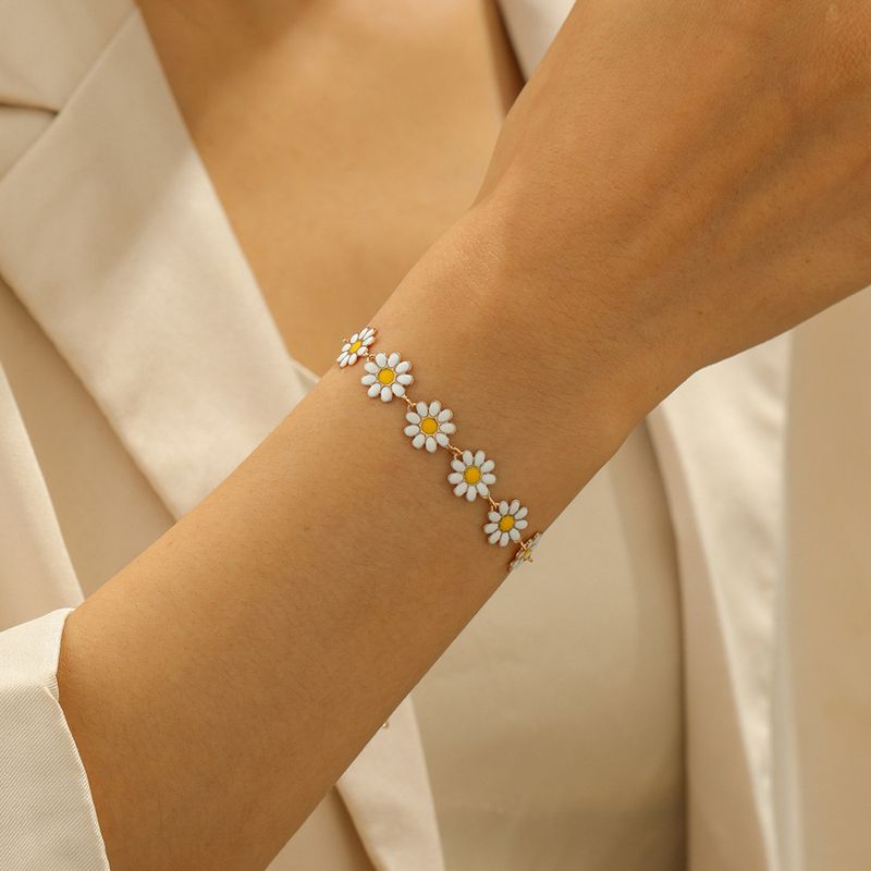 Kupfer 14 Karat Vergoldet Süß Süss Pastoral Blume Gänseblümchen Emaille Armbänder