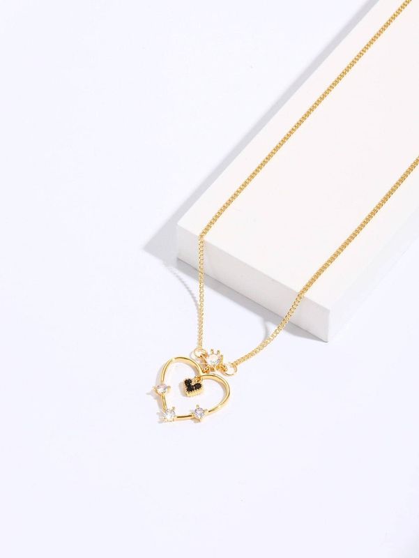 Copper 18K Gold Plated Elegant Simple Style Heart Shape Snake Inlay Zircon Pendant Necklace