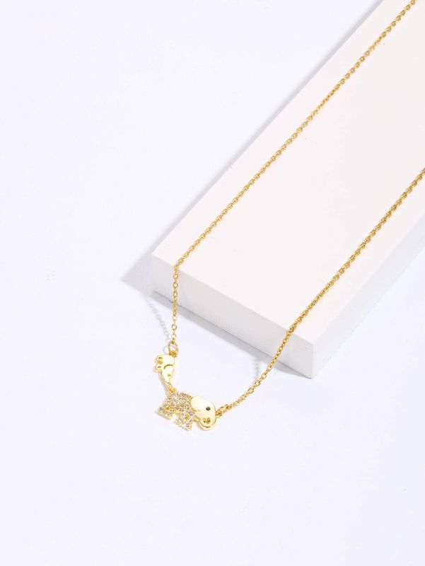 Copper 18K Gold Plated IG Style Simple Style Letter Flower Elephant Inlay Zircon Pendant Necklace