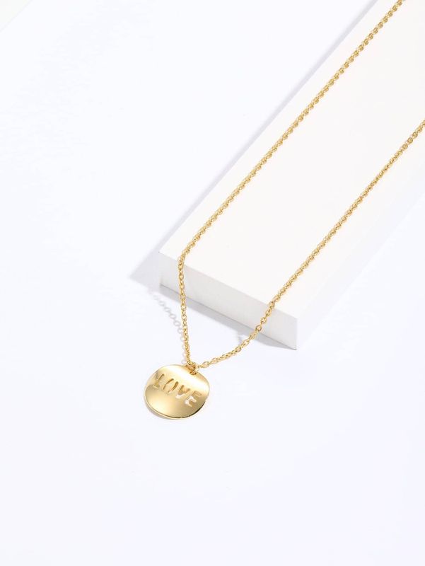 Copper 18K Gold Plated IG Style Simple Style Letter Electrocardiogram Heart Shape Hollow Out Inlay Zircon Pendant Necklace