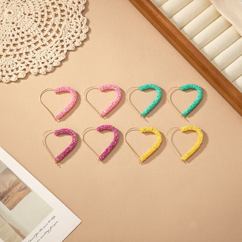 1 Pair Romantic Sweet Heart Shape Alloy Plastic 14K Gold Plated Hoop Earrings