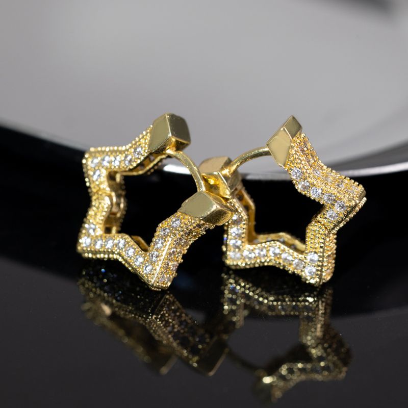 1 Pair Simple Style Star Plating Inlay Copper Zircon White Gold Plated Gold Plated Ear Studs