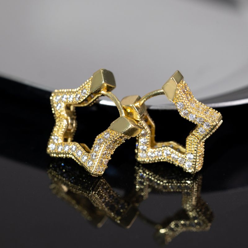 1 Paire Style Simple Star Placage Incruster Le Cuivre Zircon Or Blanc Plaqué Plaqué Or Boucles D'Oreilles