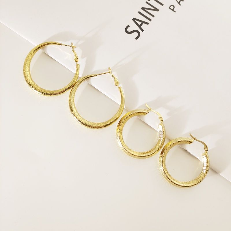 1 Pair Simple Style Round 304 Stainless Steel Gold Plated Earrings