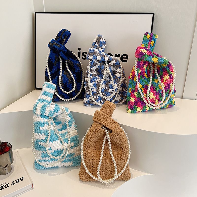 Women's Medium Knit Color Block Elegant Open Handbag