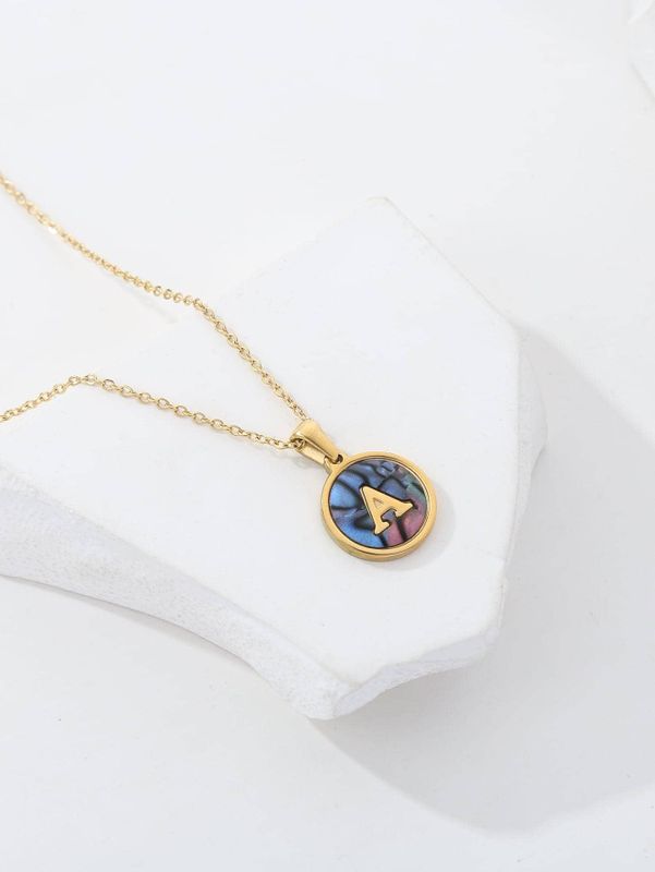 Stainless Steel 18K Gold Plated IG Style Simple Style Plating Letter Number Enamel Pendant Necklace