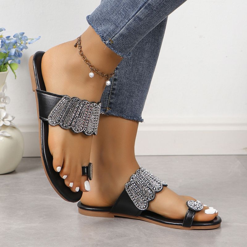 Women's Casual Solid Color Rhinestone Open Toe Slides Slippers