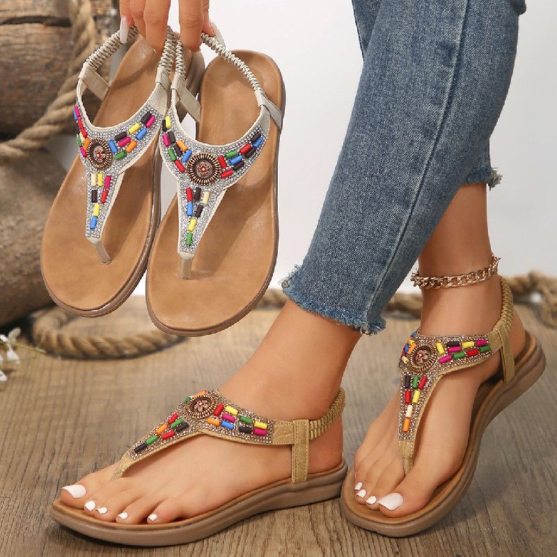 Women's Bohemian Colorful T-Strap Thong Sandals