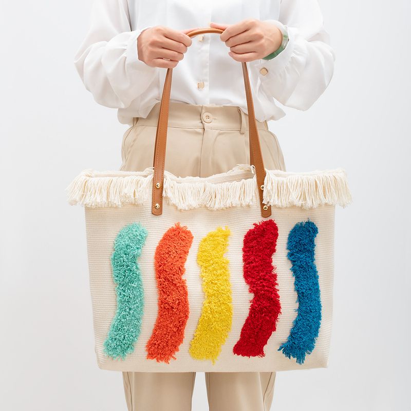 Women's Large Canvas Rainbow Basic Magnetic Buckle Tote Bag