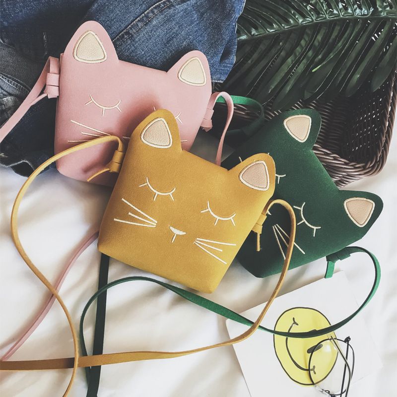 Kid'S Pu Leather Cat Solid Color Cute Square Zipper Crossbody Bag