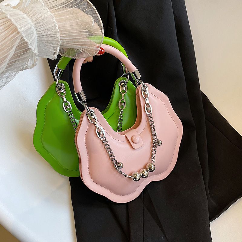 Women's Small Pu Leather Solid Color Streetwear Cloud Shape Lock Clasp Chain Bag