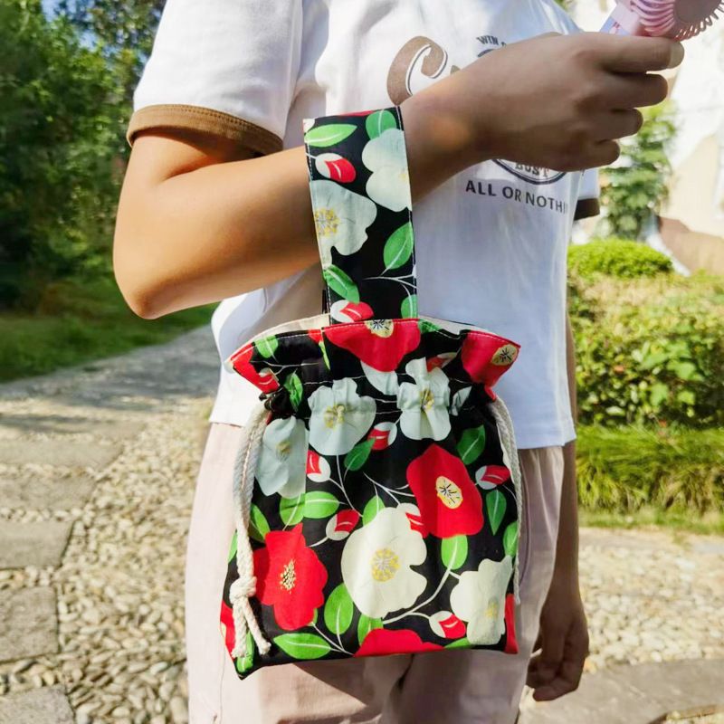 Frau Mittel Baumwolle Blume Vintage-Stil Schnur Handtasche