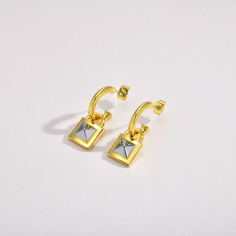 1 Pair Casual Simple Style Lock Brass Gold Plated Drop Earrings