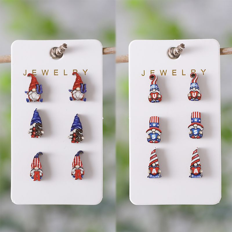 3 Pairs Retro Cartoon Character Letter Wood Ear Studs