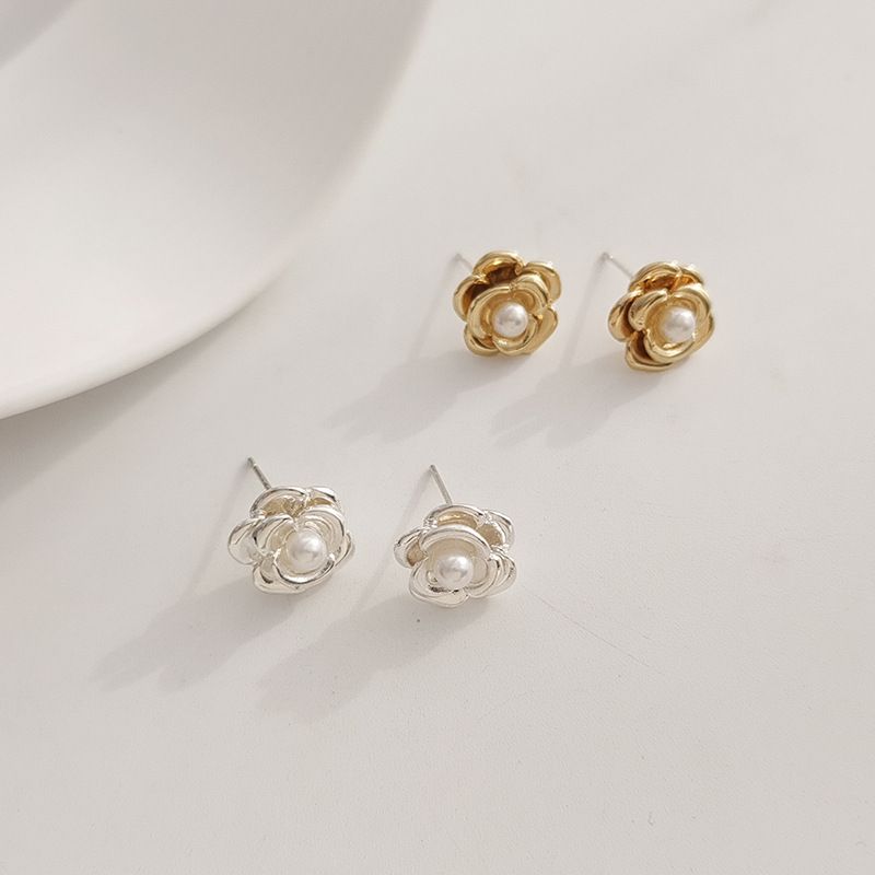 1 Pair Simple Style Flower Plating Alloy Ear Studs