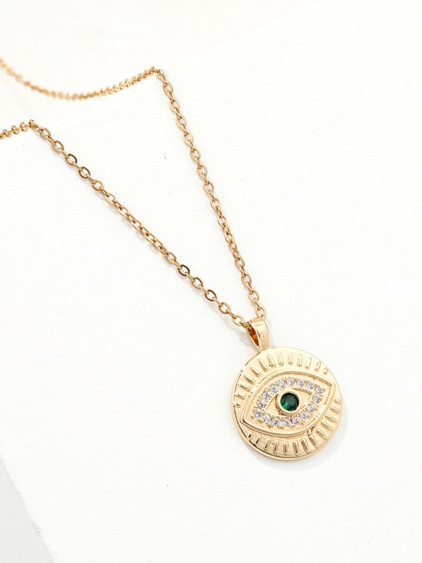 Copper 18K Gold Plated Simple Style Star Eye Inlay Zircon Pendant Necklace