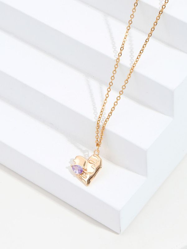 Copper 18K Gold Plated Simple Style Heart Shape Butterfly Hollow Out Inlay Artificial Pearls Zircon Pendant Necklace