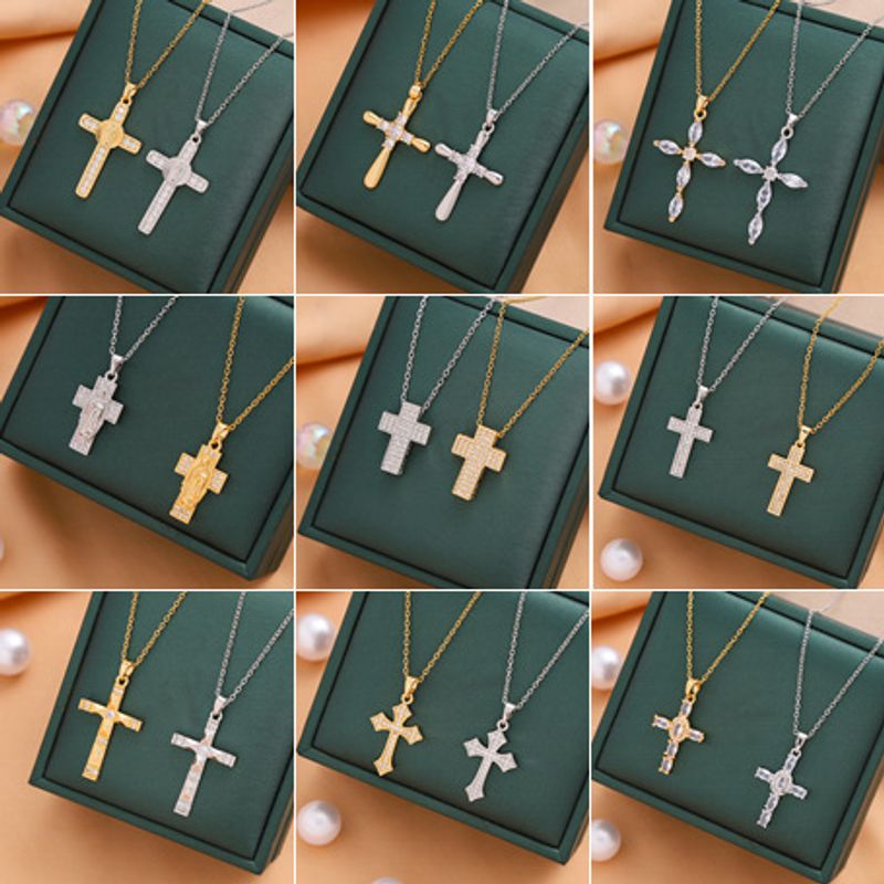 Titanium Steel Casual Simple Style Cross Plating Pendant Necklace