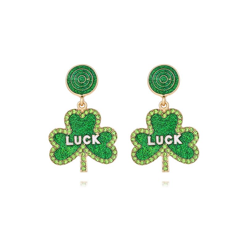 1 Pair Sweet Shamrock Enamel Alloy Rhinestones Drop Earrings