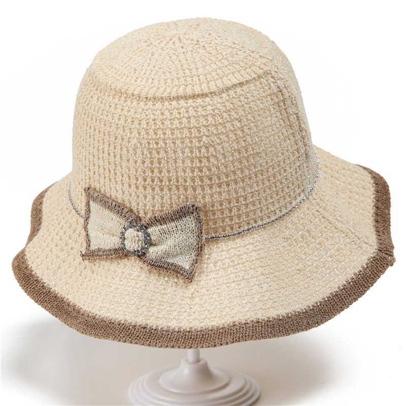 Women's Tropical Bow Knot Hollow Out Wide Eaves Bucket Hat