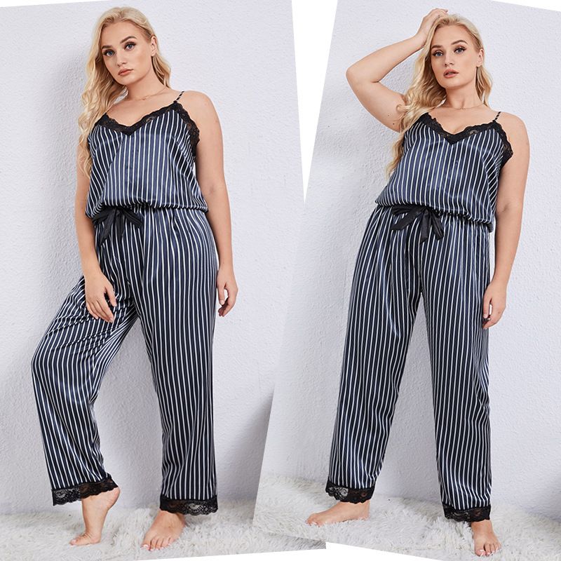 Daily Street Women's Casual Stripe Imitated Silk Polyester Pants Sets Pajama Sets