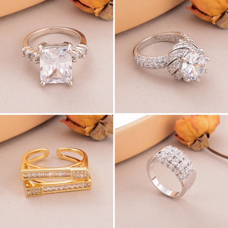 Wholesale Shiny Geometric Copper Inlay 18K Gold Plated Silver Plated Zircon Rings